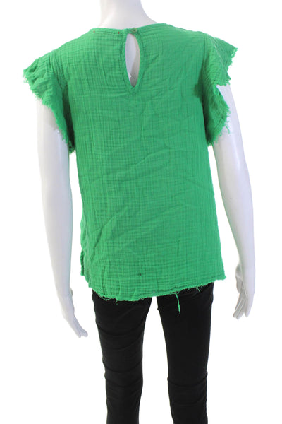 Stark Womens Cotton V Neck Solid Ruffle Top Green Size XS