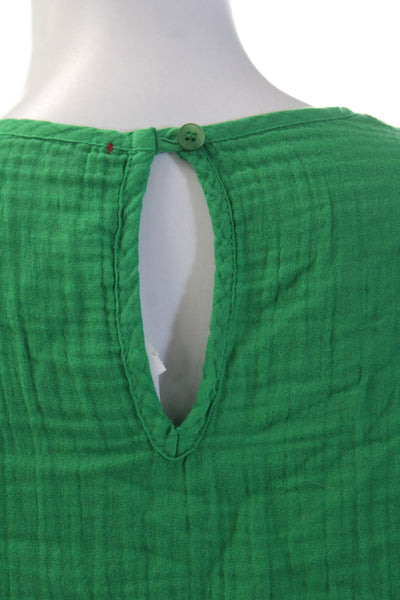 Stark Womens Cotton V Neck Solid Ruffle Top Green Size XS