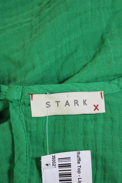 Stark Womens Cotton V Neck Solid Ruffle Top Green Size XS