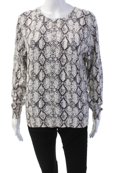 Minnie Rose Womens Cotton Snakeskin Print Long Sleeve Top White Size M