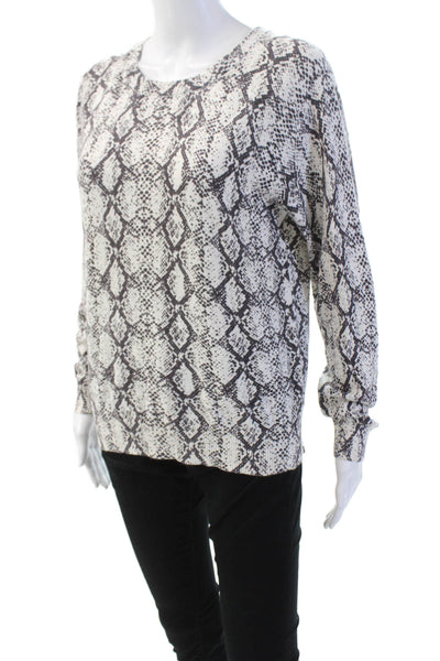 Minnie Rose Womens Cotton Snakeskin Print Long Sleeve Top White Size M