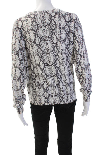 Minnie Rose Womens Cotton Snakeskin Print Long Sleeve Top White Size M