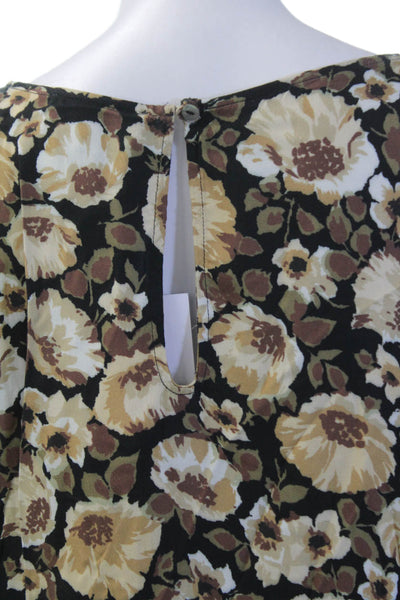 Nation Los Angeles Womens Short Puff Sleeve Floral Blouse Brown Size M