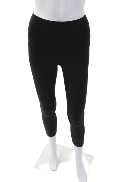 Lululemon Womens High Rise Mesh Strappy Trim Cropped Leggings Black Size 2