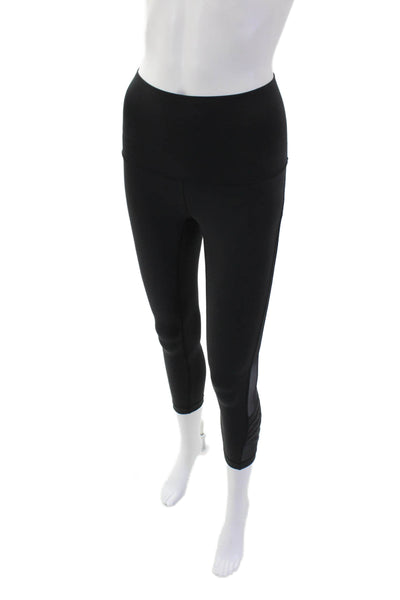 Lululemon Womens High Rise Mesh Strappy Trim Cropped Leggings Black Size 2