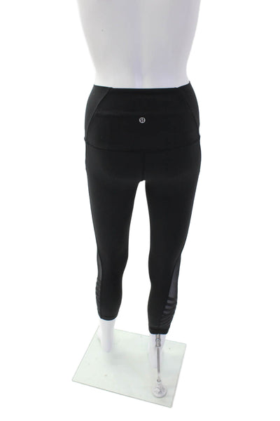 Lululemon Womens High Rise Mesh Strappy Trim Cropped Leggings Black Size 2
