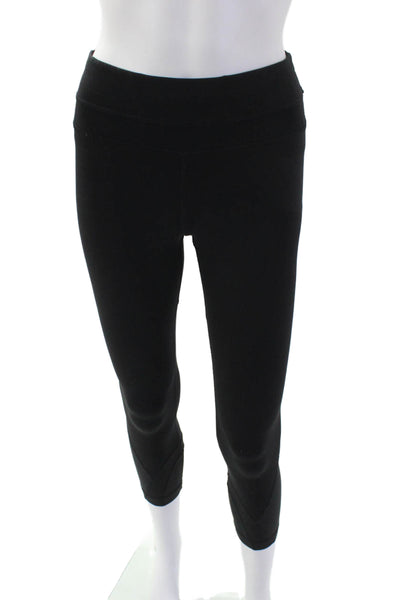 Lululemon Womens Mid Rise Mesh Trim Stretch Knit Cropped Leggings Black Size 2