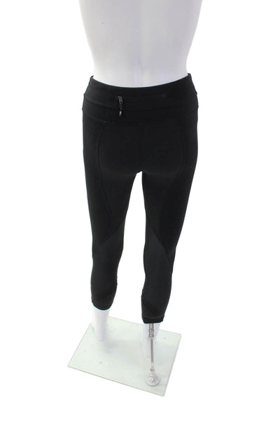 Lululemon Womens Mid Rise Mesh Trim Stretch Knit Cropped Leggings Black Size 2