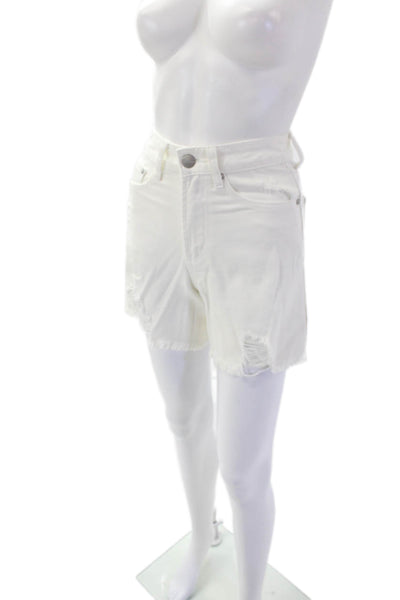 Superdown Womens Zipper Fly Mid Rise Distressed Fringe Denim Shorts White 23