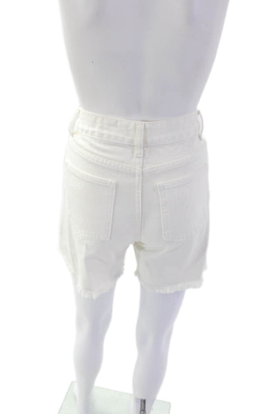 Superdown Womens Zipper Fly Mid Rise Distressed Fringe Denim Shorts White 23