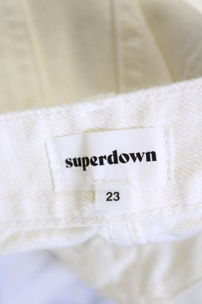 Superdown Womens Zipper Fly Mid Rise Distressed Fringe Denim Shorts White 23