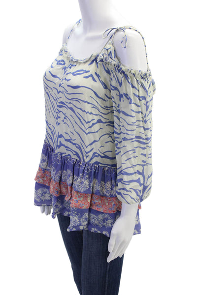 Pepin Womens Textured Scoop Neck Long Sleeve Tier Blouse Blue Size S