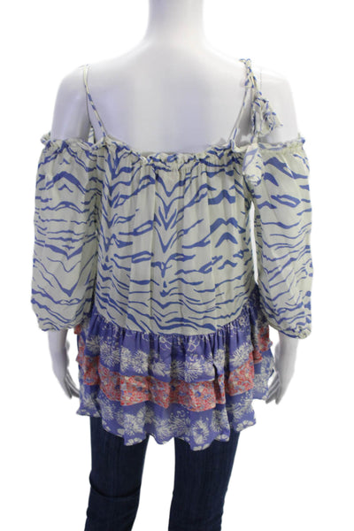 Pepin Womens Textured Scoop Neck Long Sleeve Tier Blouse Blue Size S