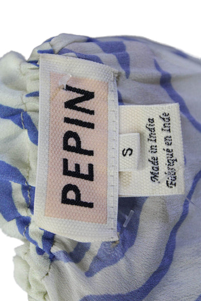 Pepin Womens Textured Scoop Neck Long Sleeve Tier Blouse Blue Size S
