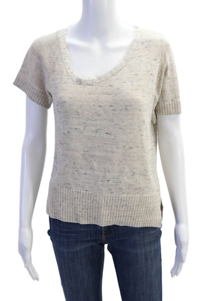 Roi Womens Short Sleeve Round Neck Casual Ribbed Knit Top Nude Size S