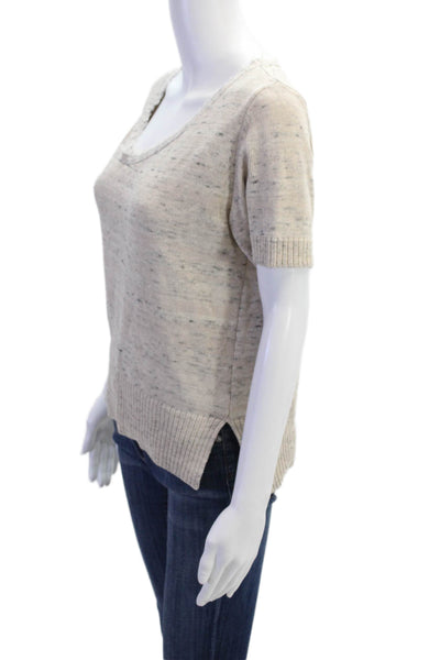Roi Womens Short Sleeve Round Neck Casual Ribbed Knit Top Nude Size S