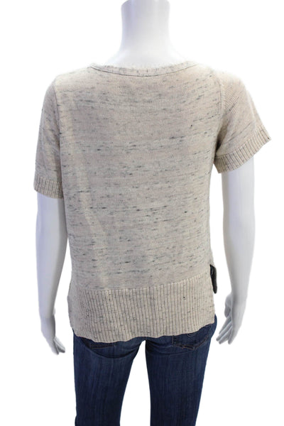 Roi Womens Short Sleeve Round Neck Casual Ribbed Knit Top Nude Size S