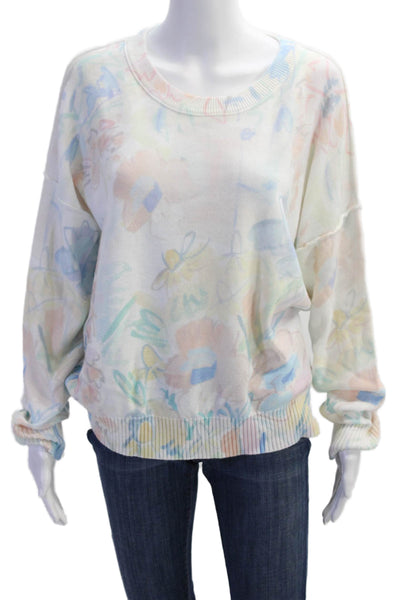 Kinross Womens Cotton Long Sleeve Round Neck Floral Print Sweater White Size L