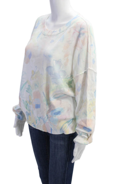 Kinross Womens Cotton Long Sleeve Round Neck Floral Print Sweater White Size L