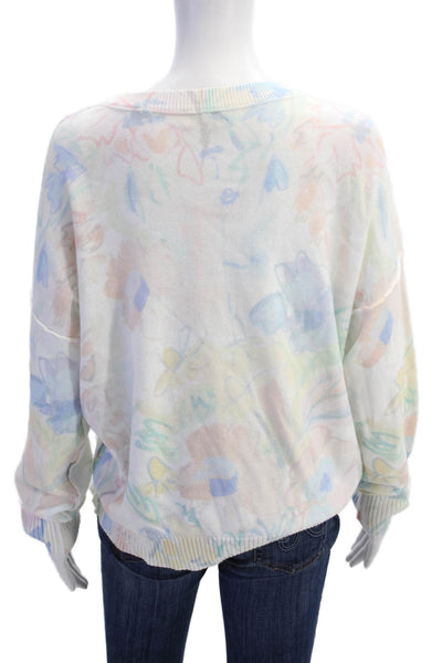 Kinross Womens Cotton Long Sleeve Round Neck Floral Print Sweater White Size L