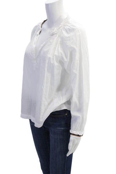 Velvet Womens Cotton Long Sleeve Button V-neck Casual Blouse White Size XS