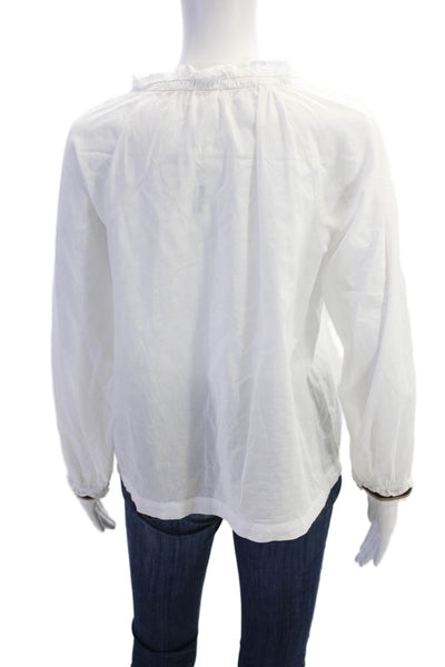 Velvet Womens Cotton Long Sleeve Button V-neck Casual Blouse White Size XS