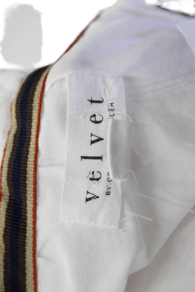 Velvet Womens Cotton Long Sleeve Button V-neck Casual Blouse White Size XS
