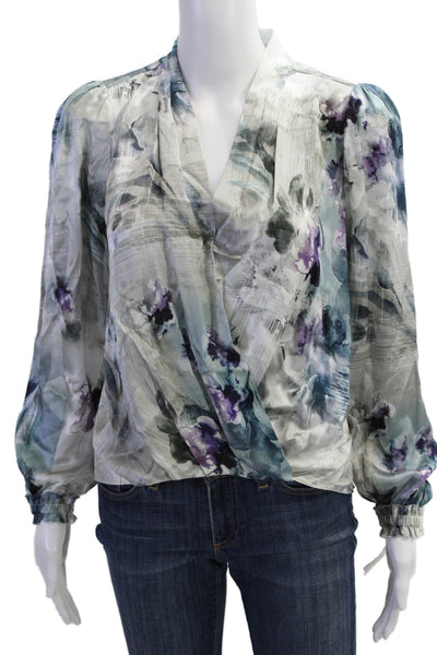 Go Silk Womens Long Sleeve V-neck Floral Printed Sleek Blouse Multicolor Size XS