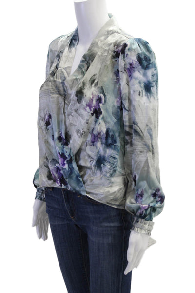 Go Silk Womens Long Sleeve V-neck Floral Printed Sleek Blouse Multicolor Size XS
