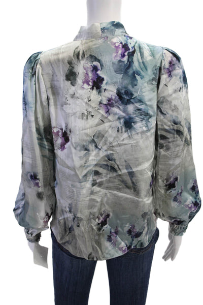 Go Silk Womens Long Sleeve V-neck Floral Printed Sleek Blouse Multicolor Size XS