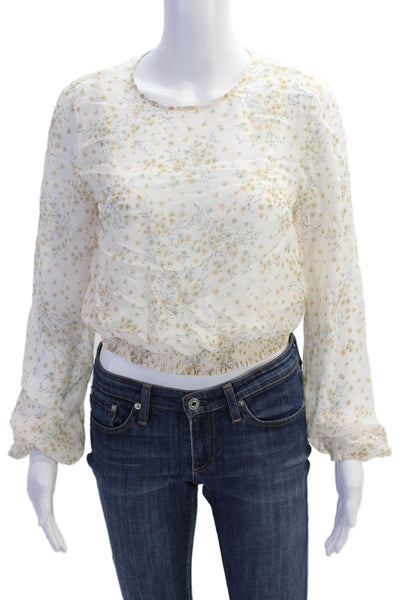 Cami Womens Silk Long Sleeve V-neck Floral Printed Blouse Nude Size S