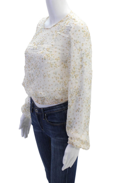 Cami Womens Silk Long Sleeve V-neck Floral Printed Blouse Nude Size S