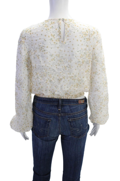 Cami Womens Silk Long Sleeve V-neck Floral Printed Blouse Nude Size S