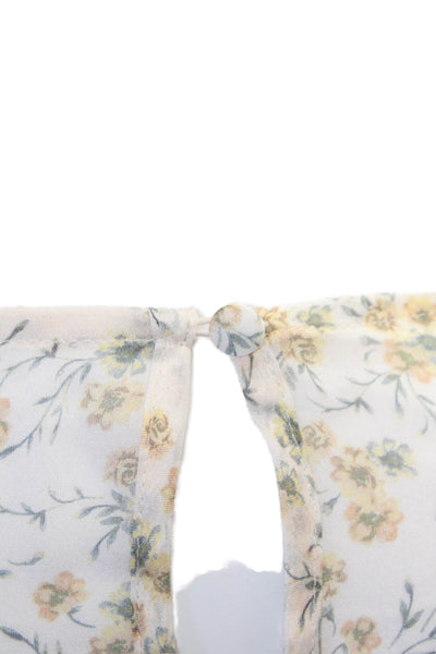 Cami Womens Silk Long Sleeve V-neck Floral Printed Blouse Nude Size S