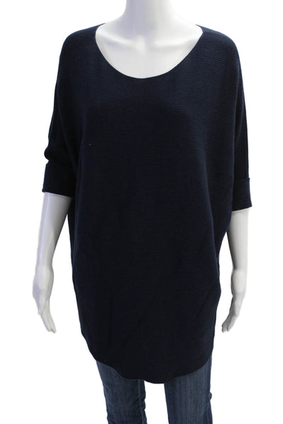 Repeat Womens Cotton Knit Long Short Sleeve Scoop Neck Casual Sweater Blue Size