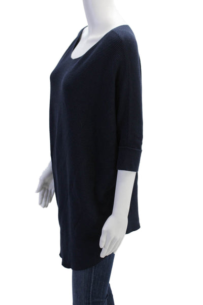 Repeat Womens Cotton Knit Long Short Sleeve Scoop Neck Casual Sweater Blue Size
