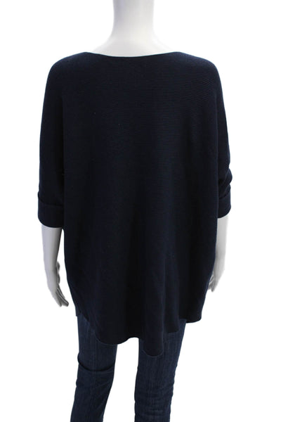 Repeat Womens Cotton Knit Long Short Sleeve Scoop Neck Casual Sweater Blue Size