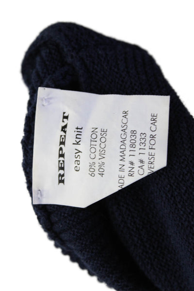 Repeat Womens Cotton Knit Long Short Sleeve Scoop Neck Casual Sweater Blue Size