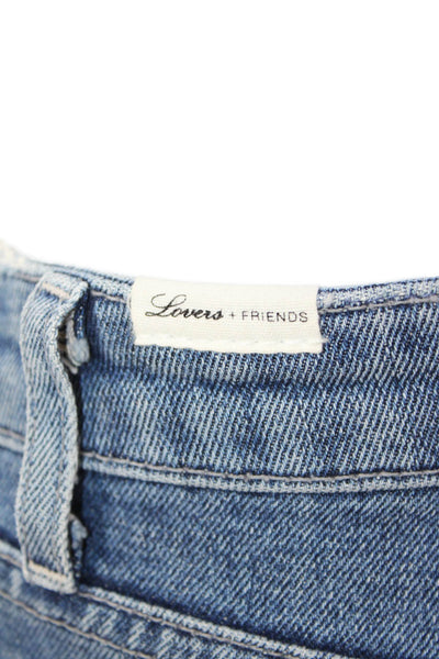 Lovers + Friends Womens Lace Up Mid Rise Fringe Denim Shorts Blue Size 23