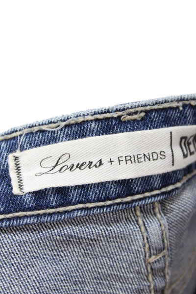 Lovers + Friends Womens Lace Up Mid Rise Fringe Denim Shorts Blue Size 23