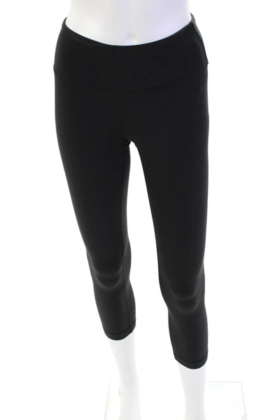 Lululemon Womens Stretch Knit Mid Rise Cropped Athletic Leggings Black Size 2