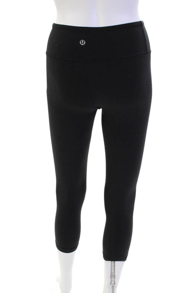 Lululemon Womens Stretch Knit Mid Rise Cropped Athletic Leggings Black Size 2