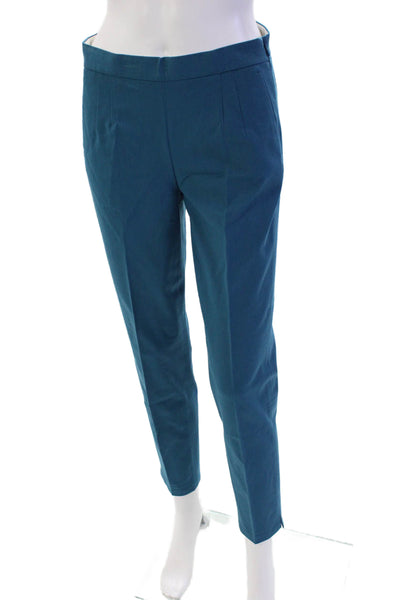 J Crew Womens Zipper Fly Pleated Martie Trouser Pants Blue Cotton Size 2