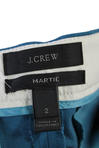 J Crew Womens Zipper Fly Pleated Martie Trouser Pants Blue Cotton Size 2