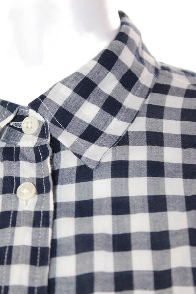 J Crew Womens Button Front Collared Gingham Boy Shirt Navy White Cotton Size 2