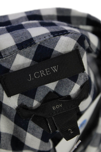 J Crew Womens Button Front Collared Gingham Boy Shirt Navy White Cotton Size 2