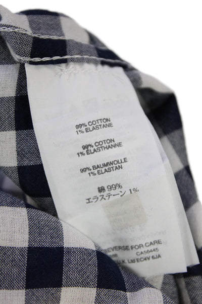 J Crew Womens Button Front Collared Gingham Boy Shirt Navy White Cotton Size 2