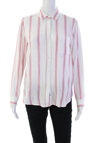 Rails Womens Button Front Long Sleeve Collared Striped Shirt White Pink Small