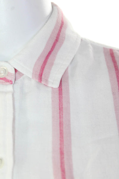 Rails Womens Button Front Long Sleeve Collared Striped Shirt White Pink Small