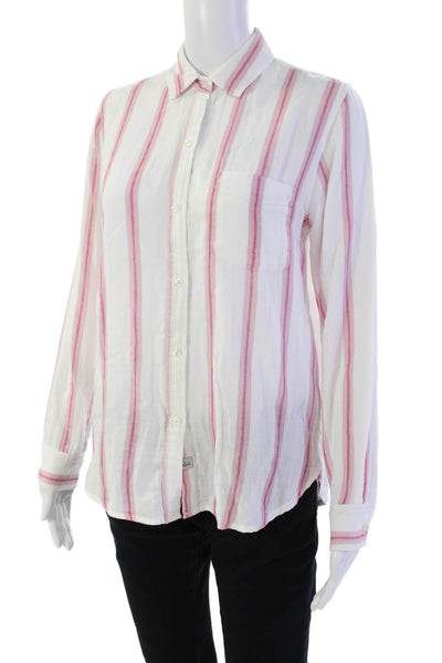 Rails Womens Button Front Long Sleeve Collared Striped Shirt White Pink Small